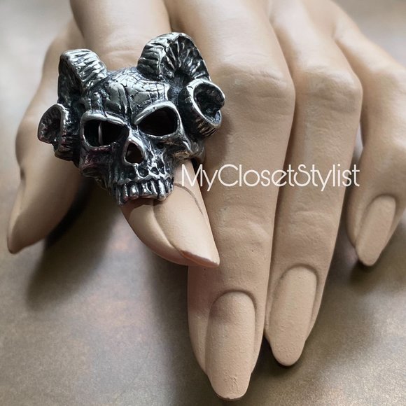 Ram Skull Biker Ring Rock Revival gothic mens RARE